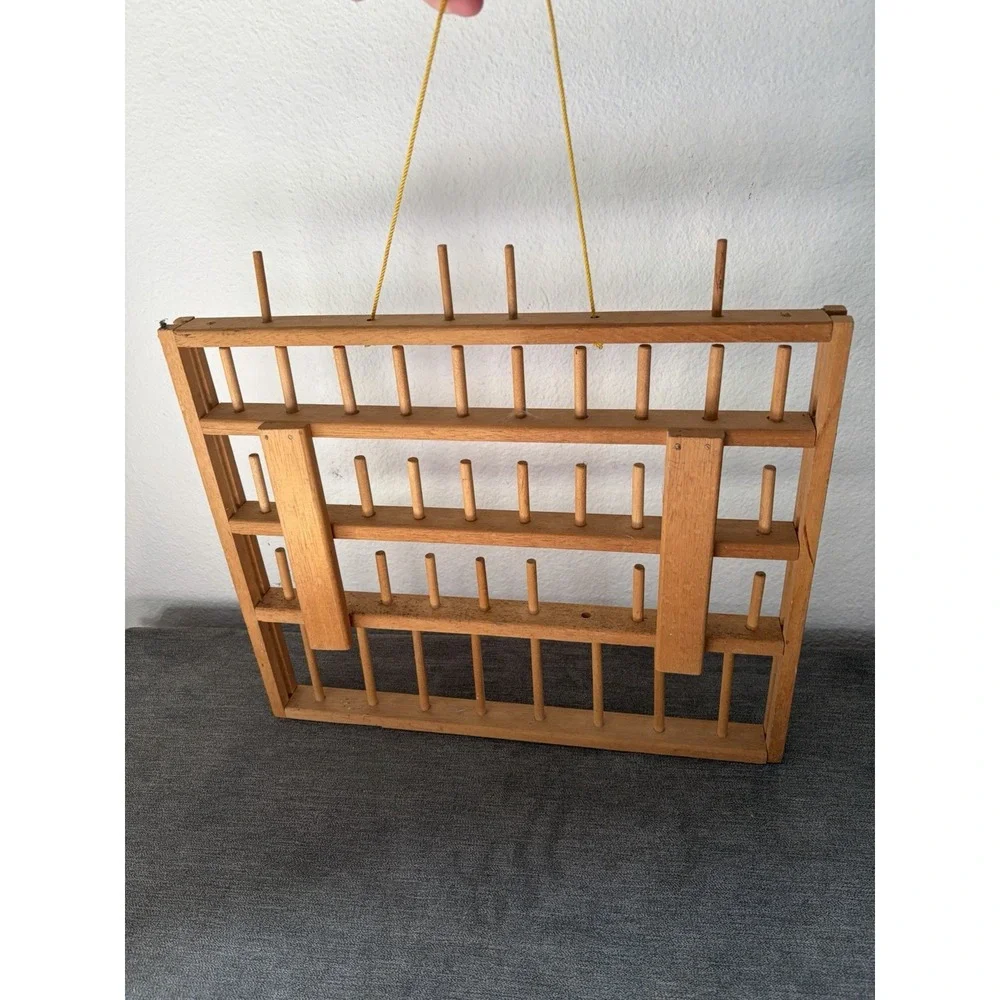 Johnny Buttons Spool Wood Thread Holder Hanging Rack Missing/Broken Spindles